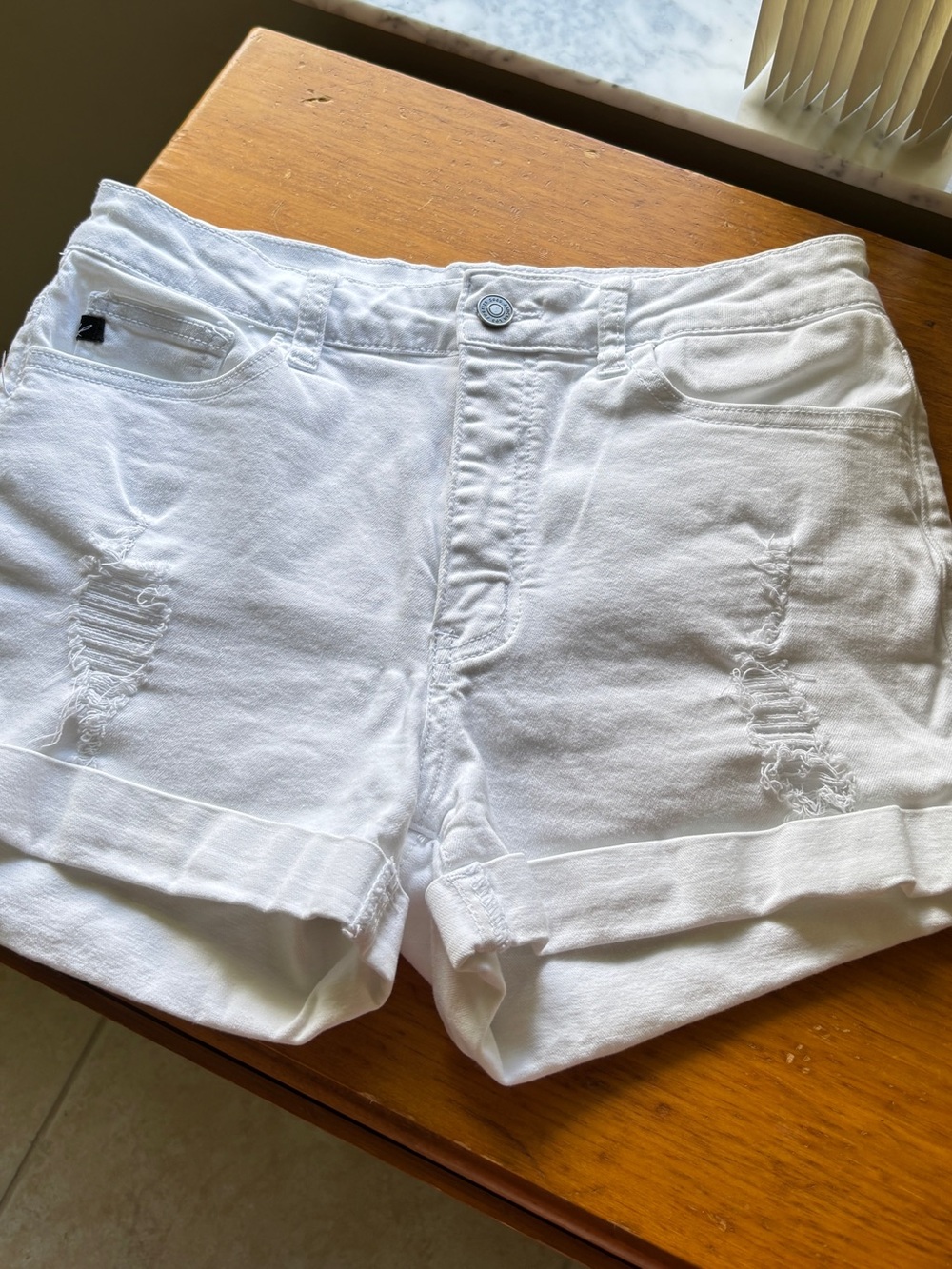 KanCan White Distressed Cuffed Women's Jean Shorts